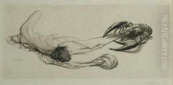 Nude With Lobster Oil Painting by Richard Muller