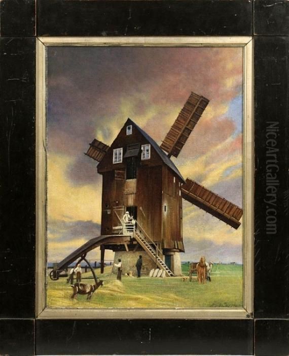 Alte Windmuhle In Roitzsch Bei Wurzen Oil Painting by Richard Muller