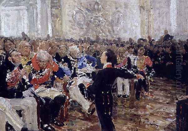 Aleksandr Sergeevich Pushkin (1799-1837) Performing Poetry at the Lyceum on the 8th January 1815, 1910 Oil Painting by Ilya Efimovich Efimovich Repin