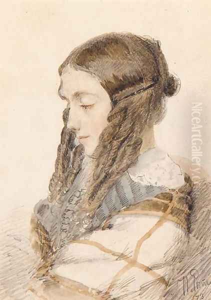 Portrait of a young Lady in Ringlets Oil Painting by Repin Iliya