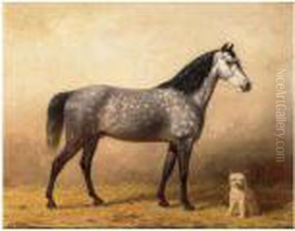 A Grey And A White Dog Oil Painting by Willem Carel Nakken