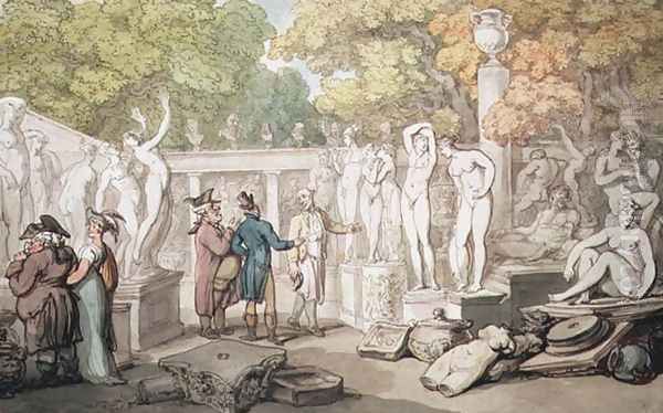 A Statuarys Yard Oil Painting by Thomas Rowlandson