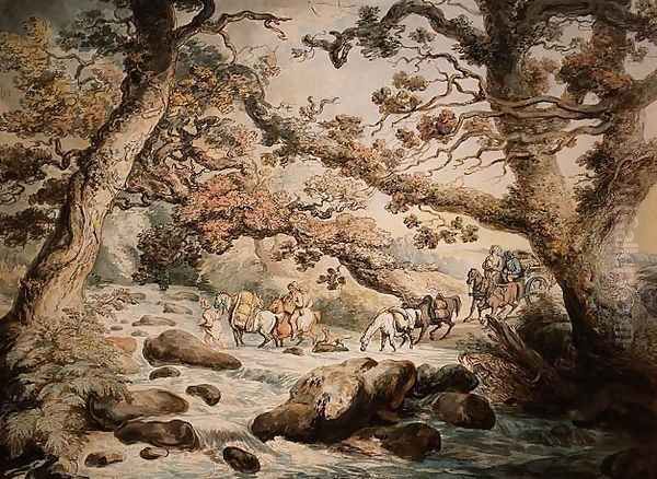 Fording the Stream Oil Painting by Thomas Rowlandson