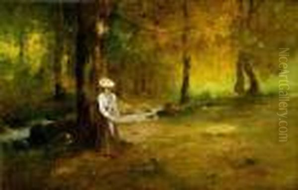 Dama Na Lesnej Prechadzke Oil Painting by Antal Neogrady