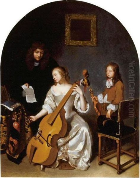 The Music Lesson Oil Painting by Caspar Netscher
