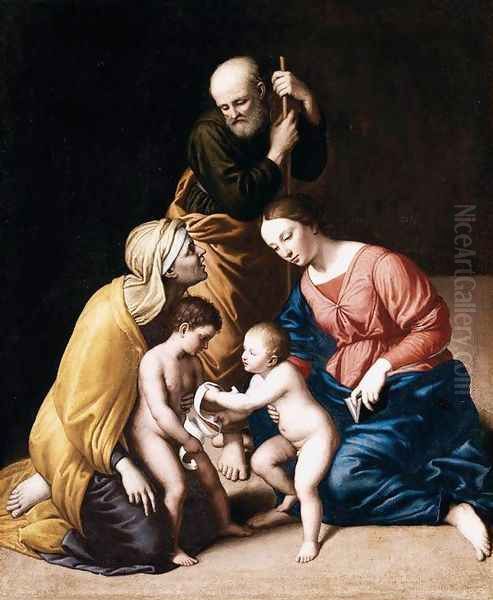 Holy Family with the Infant St John the Baptist and St Elizabeth Oil Painting by Francesco de' Rossi (see Sassoferrato)