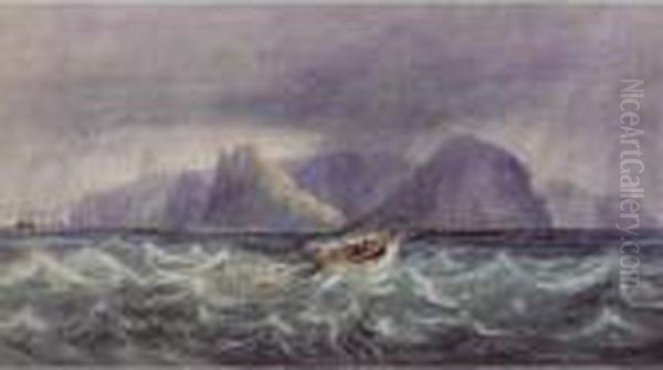 Shipping Off St Helena In A Storm Oil Painting by Andrew Nicholl