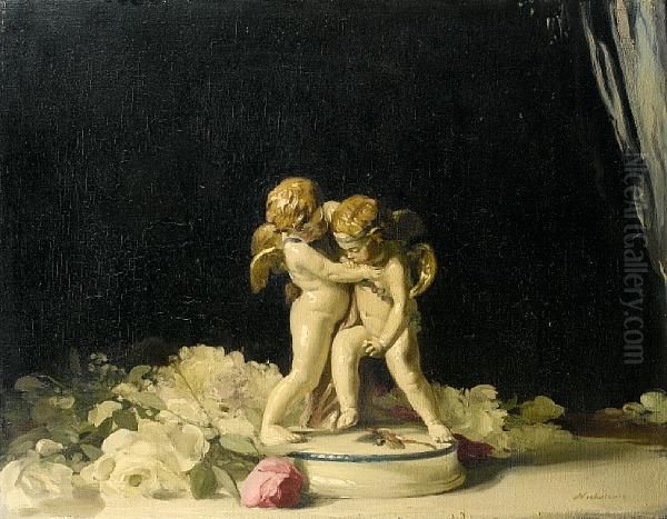 Cupids Fighting For A Rose Oil Painting by William Nicholson