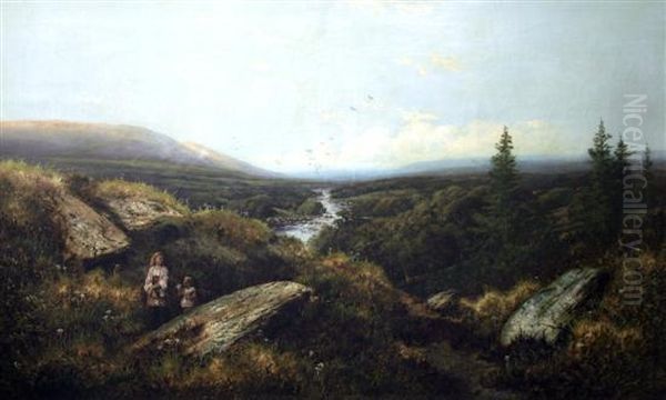 Mother And Child In An Extensive Landscape Oil Painting by Edmund John Niemann, Snr.
