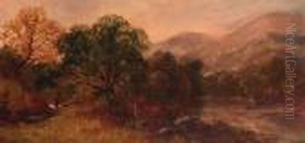 Travellers On A Sandy Track In A Rocky River Landscape Oil Painting by Edmund John Niemann, Snr.