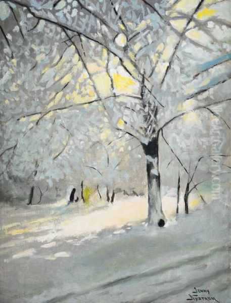 Sol Genom Traden - Vintermotiv Oil Painting by Jenny Nystrom