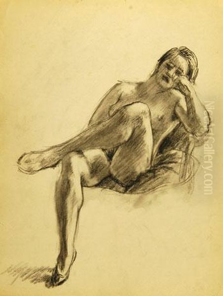 Nu Assis Accoude, Une Jambe Croisee Oil Painting by Roderic O'Conor
