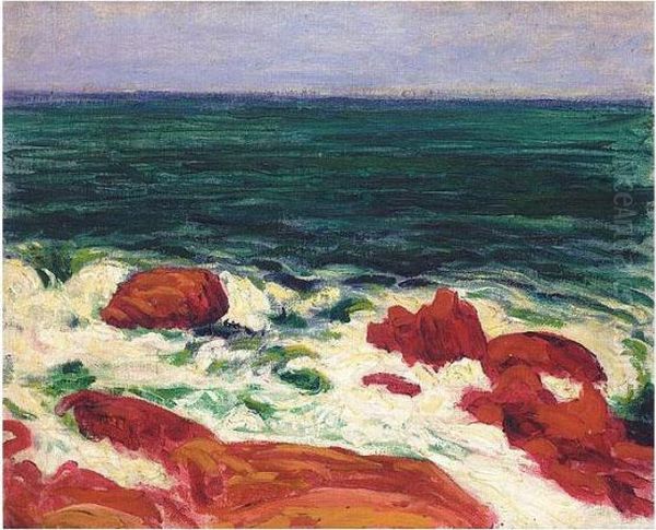 Red Rocks And Foam Oil Painting by Roderic O'Conor