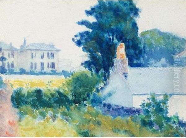 White Houses In A Landscape Oil Painting by Roderic O'Conor