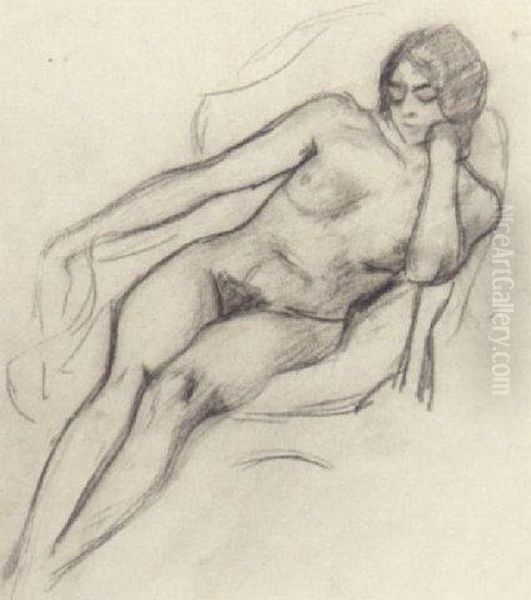 Female Nude In Armchair Oil Painting by Roderic O'Conor