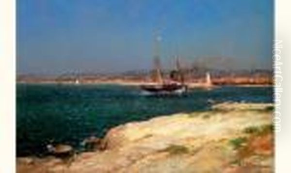 Deux Mats Rentrant Dans Le Port De La Joliette Par Vent Arriere, Circa 1890 Oil Painting by Jean-Baptiste Olive