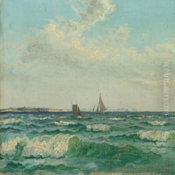 Seascape With Shipsoutside Vedbaek Oil Painting by Christian Benjamin Olsen