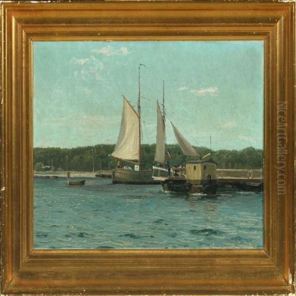 Ships At The Pier Oil Painting by Christian Benjamin Olsen