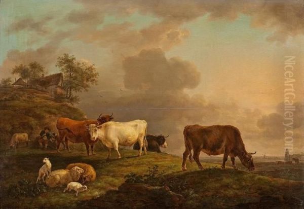 Niederlandische Landschaft Mit Kuhen Und Hirte Oil Painting by Balthasar Paul Ommeganck