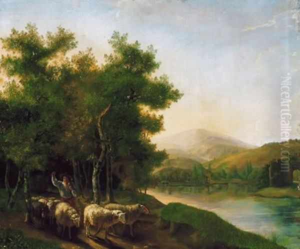 Eveneing Mood With The Flock Coming Home Oil Painting by Balthasar Paul Ommeganck