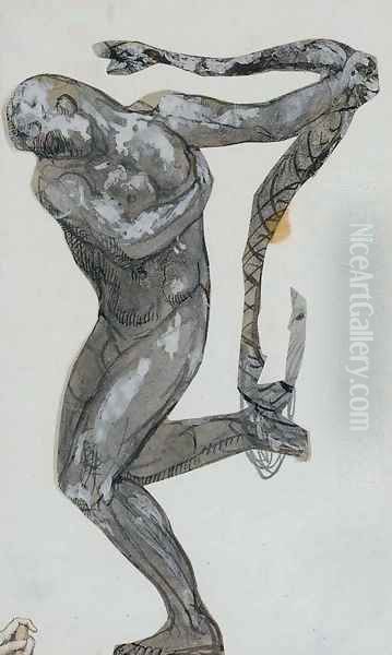 Jeune homme au serpent (etude pour la porte de l'enfer) Oil Painting by Auguste Rodin