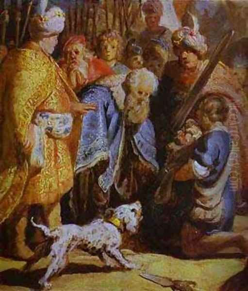 David Presenting The Head Of Goliath To King Saul Detail 1627 Oil Painting by Harmenszoon van Rijn Rembrandt