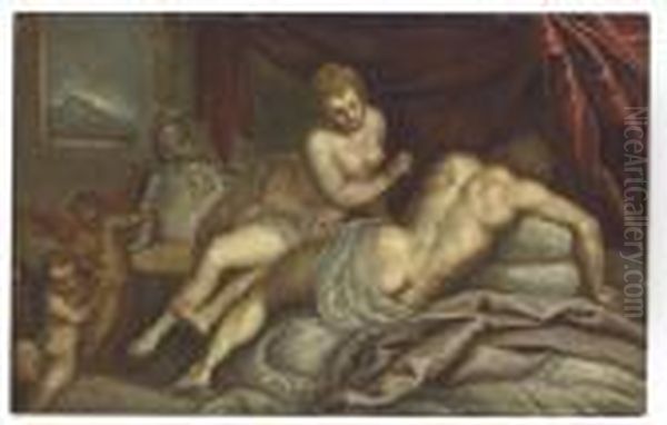 Venus And Adonis Oil Painting by Acopo D'Antonio Negretti (see Palma Giovane)