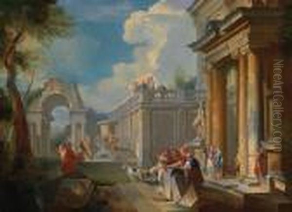Architettonico Con Figure Oil Painting by Giovanni Niccolo Servandoni