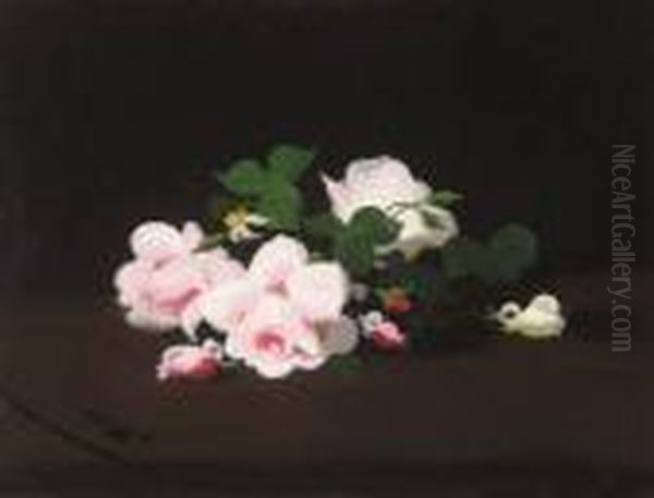 Pink And White Roses Oil Painting by James Stuart Park