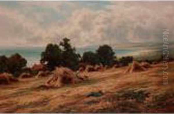 Harvesting On The Sussex Coast, Near Worthing Oil Painting by Henry Hillier Parker
