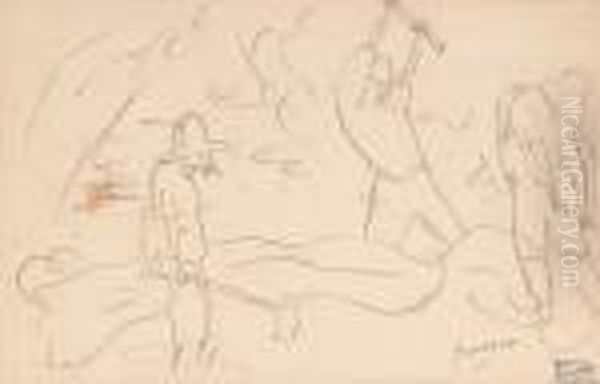 Three Figures Working Oil Painting by Jules Pascin