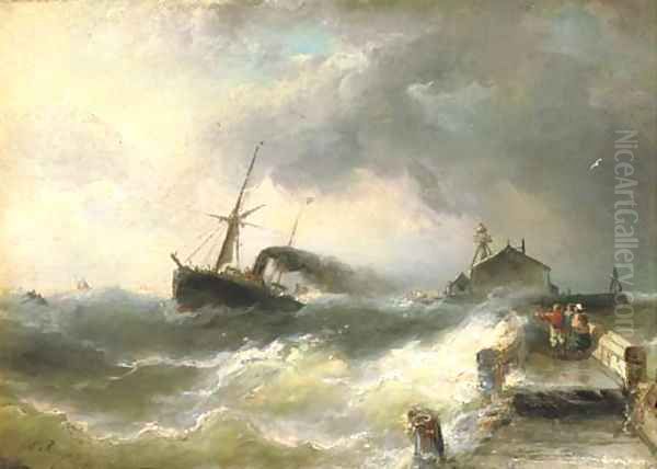 The arrival of the steamship Oil Painting by Nicolaas Riegen