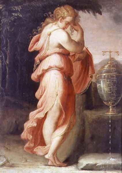 Artemisia grieving over Mausolus Oil Painting by Francesco de' Rossi