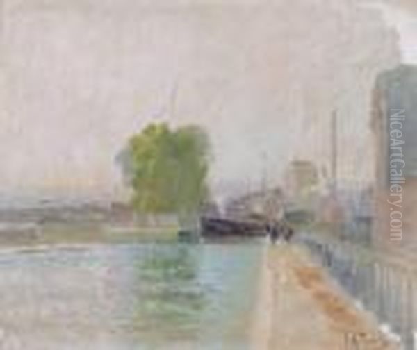 Morgenstimmung Uber Kanalhafen. Oil Painting by Elie Anatole Pavil