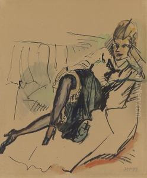 Sitzende Mit Violetten Strumpfen Oil Painting by Hermann Max Pechstein