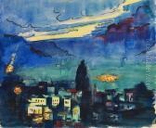 Wetterleuchten Lugano. Oil Painting by Hermann Max Pechstein