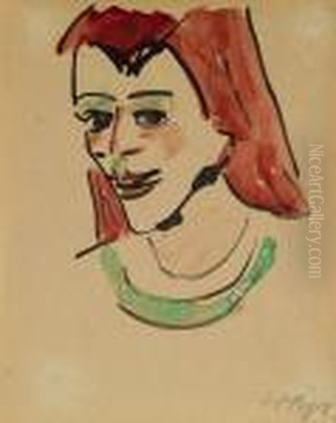 Madchenkopf Mit Rotem Haar. Oil Painting by Hermann Max Pechstein