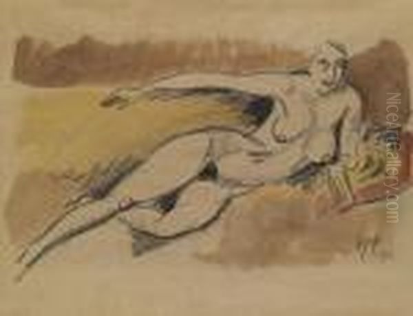 Liegender Weiblicher Akt. Oil Painting by Hermann Max Pechstein