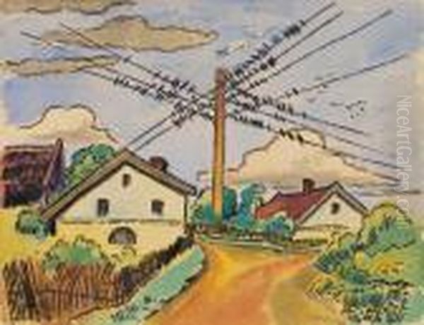 Die Schwalben Sammeln Sich (uckeritz I. Pommern). Oil Painting by Hermann Max Pechstein