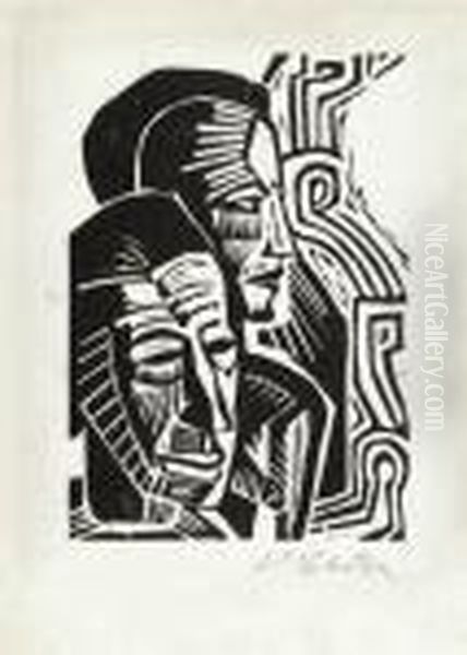 Zwei Kopf Oil Painting by Hermann Max Pechstein