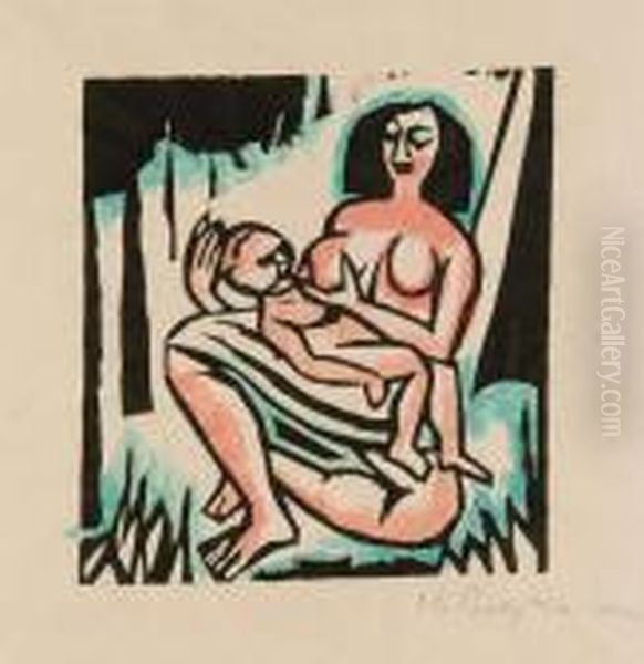 Mutter Undkind Oil Painting by Hermann Max Pechstein