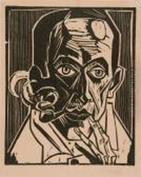 Selbstbildnismit Pfeife Oil Painting by Hermann Max Pechstein