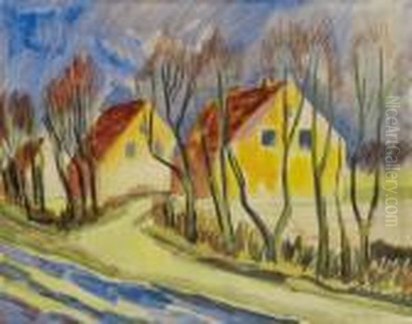 Dorfstrasse Im Fruhling(leba) Oil Painting by Hermann Max Pechstein