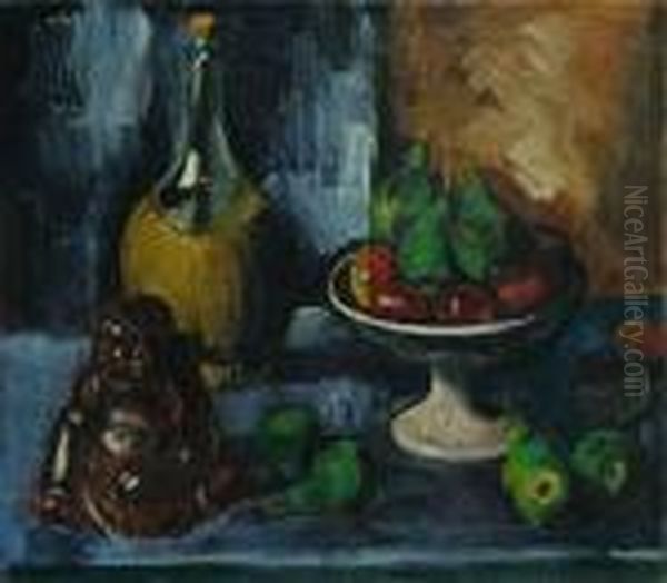 Stilleben Mit Buddha Und Obstschale Oil Painting by Hermann Max Pechstein