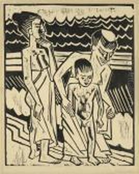 Badende Mit Kind Oil Painting by Hermann Max Pechstein