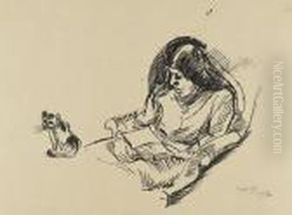 Lotte Mit Katze. Oil Painting by Hermann Max Pechstein