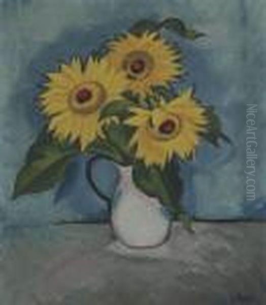 Sonnenblumen Oil Painting by Hermann Max Pechstein