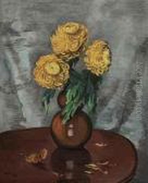 Chrysanthemen Oil Painting by Hermann Max Pechstein