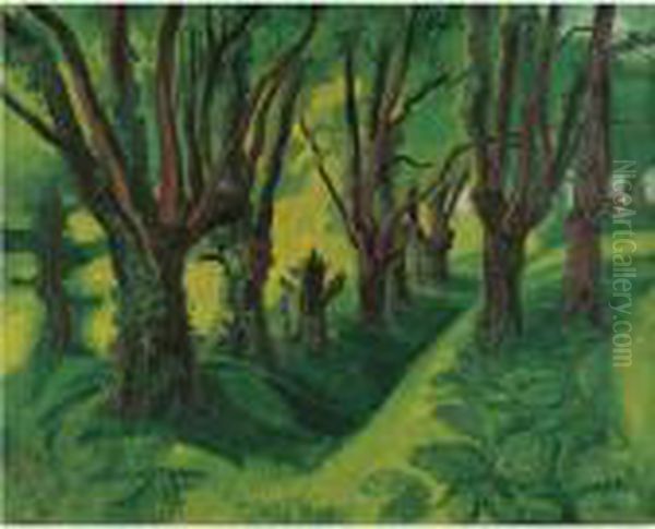 Wald In Den Pyrenaen (the Forest In The Pyrenees) Oil Painting by Hermann Max Pechstein