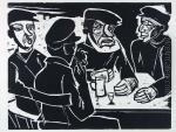 Fischer In Der Kneipe Oil Painting by Hermann Max Pechstein